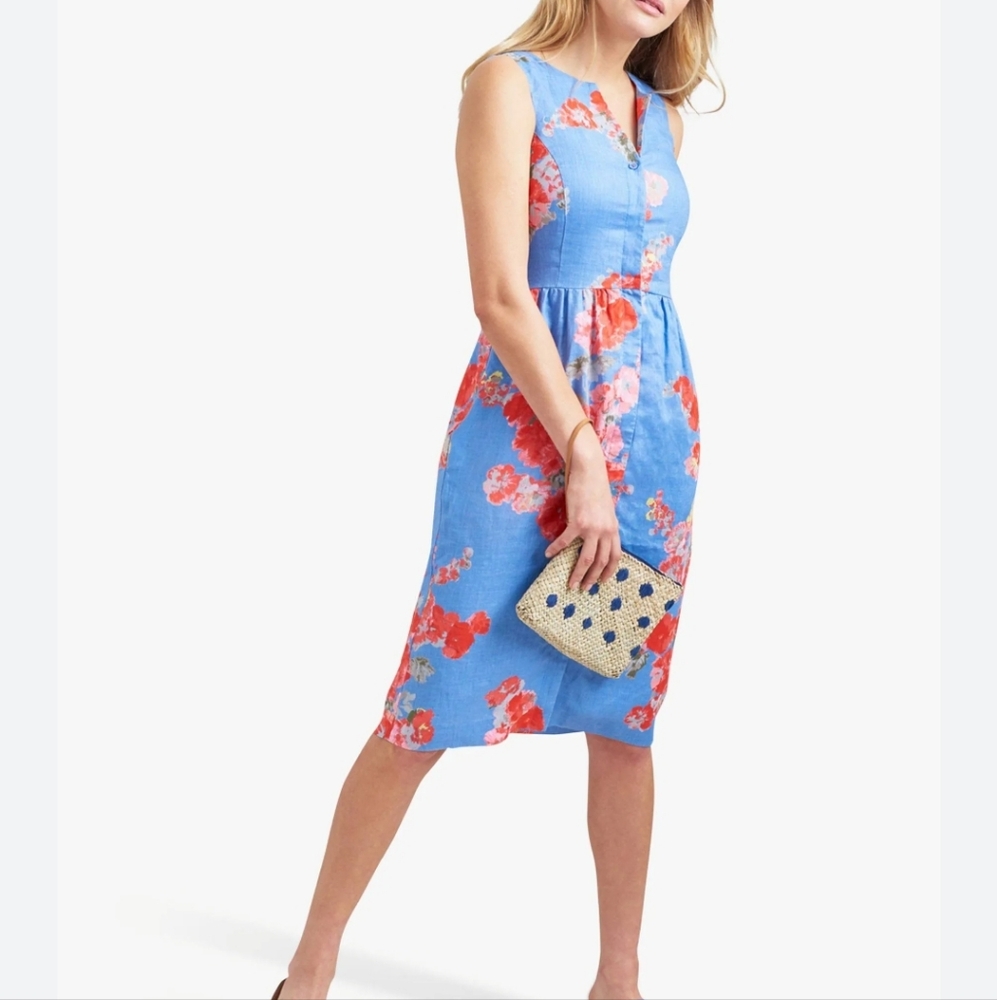 Joules Dresses Joules Lisia flax Linen Blue Floral Dress sz 12 - Picture 5 of 10